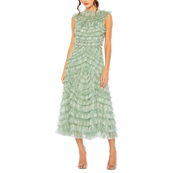 Mac Duggal Dresses & Skirts - Mac Duggal Womens  Sleeveless Micro Ruffle Detail Midi Dress, Green